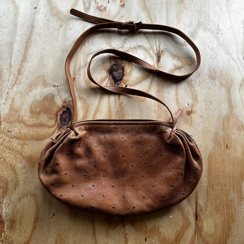 Vilenca Holland Studded Tan Leather Crossbody Bag